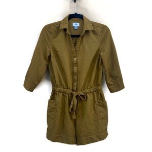Old Navy Utility Twill Gathering Moss Olive Green Romper